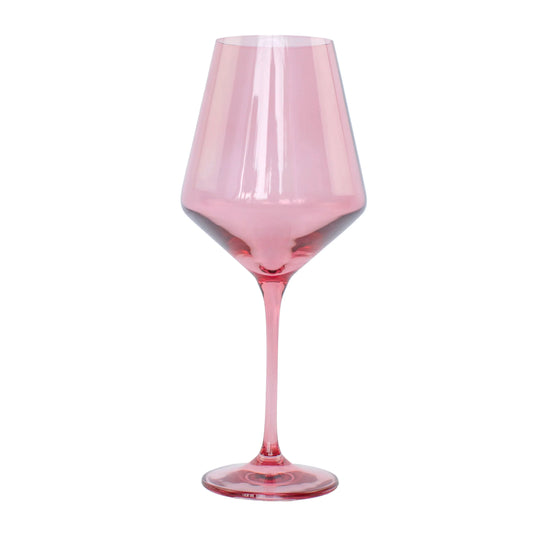 Handblown Rose Pink Colored Wine Glass